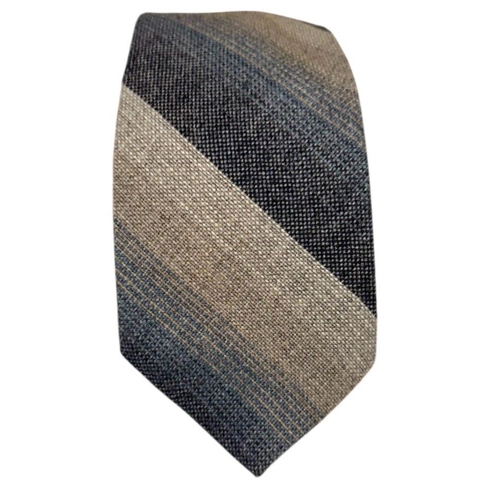 Wembley Vtg 70s Mens Tie Blue Beige Grey Striped Wool Blend 57x3.25”